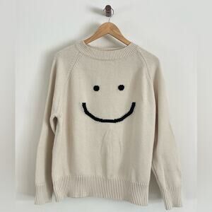 NWOT - Cream Smiley Face Sweater